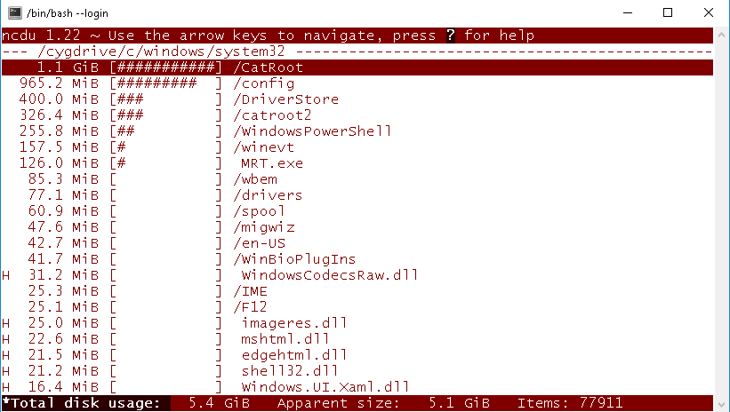 wincdu - Ncdu for Windows