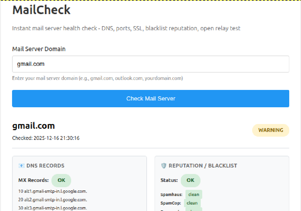 MailCheck - Mail Server Health Monitoring